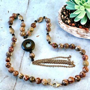 Vintage Necklace HANA 925 Sterling Silver Agate Round Beads